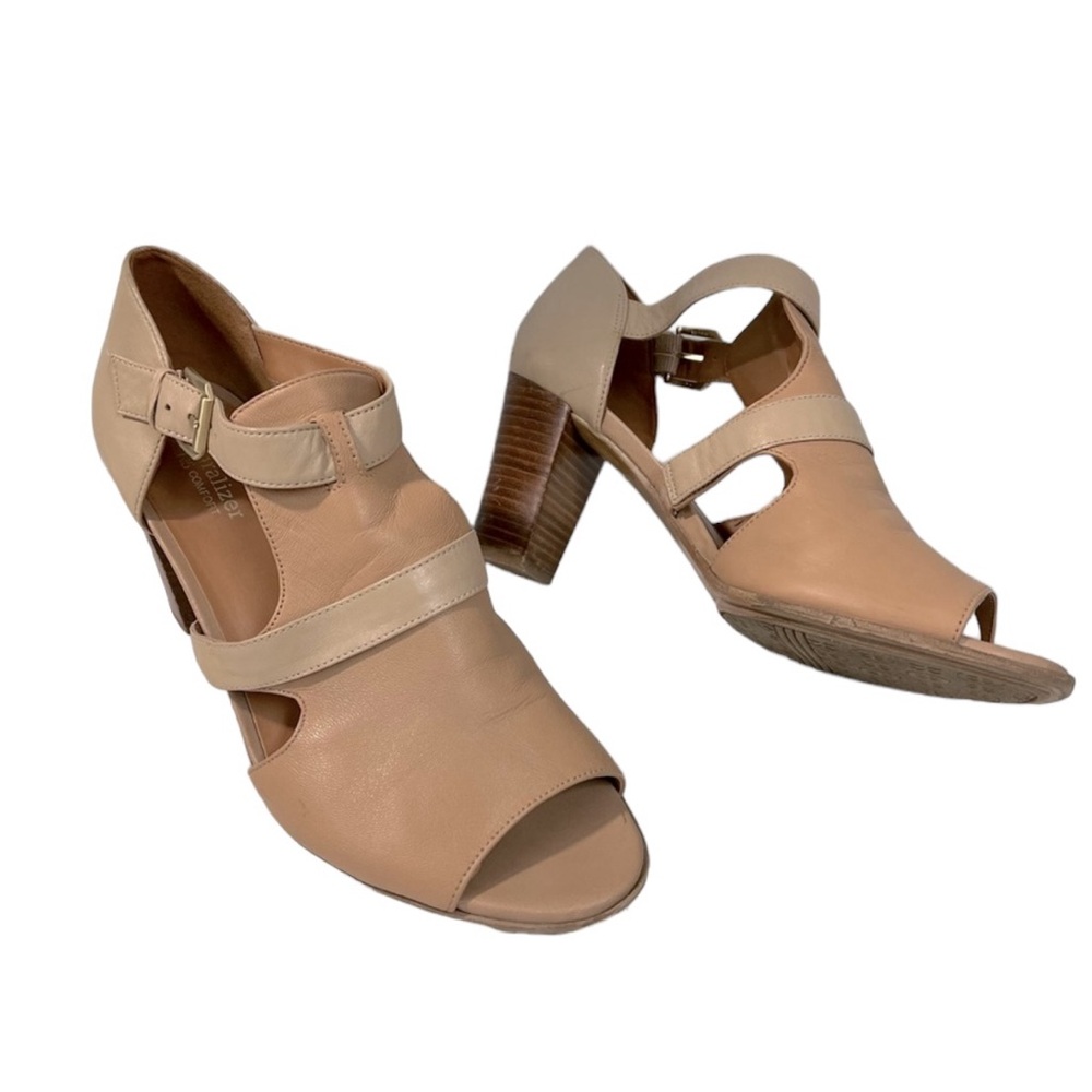 Naturalizer Womens Sandals 10M N5 Comfort Tan Cream peep toe block woode…